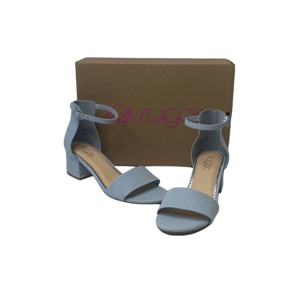 Sugar Block Heel Sandal Women's 7.5 Blue Faux Suede Adjustable Strap Cushioned
